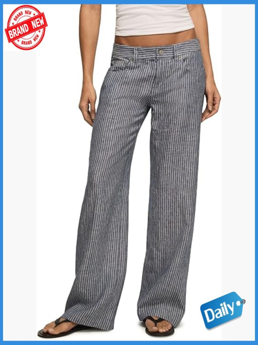 Wide Leg Linen Blend Pants Pull-On Elastic Waist Palazzo